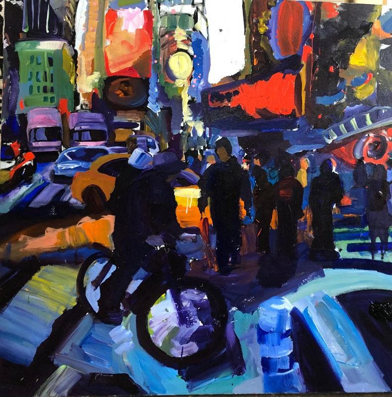 New York Manhattan Scene Expressionist Painting by Tom Christopher