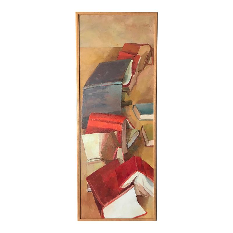 Vintage Modernist Abstract Still Life Painting of Books by Barry Nemet