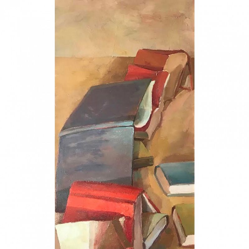 Vintage Modernist Abstract Still Life Painting of Books by Barry Nemet