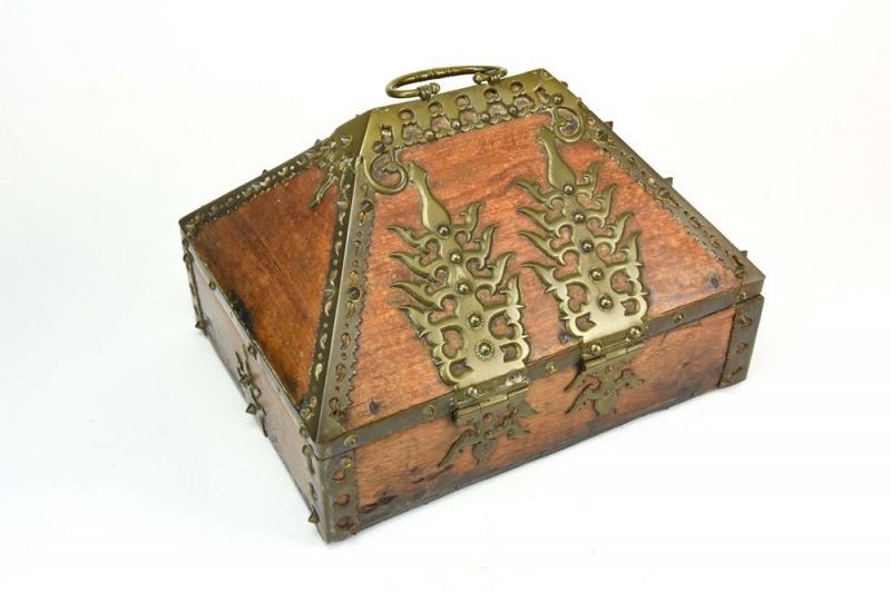 Antique Indian Brass and Rosewood Brides Dowery Box India 19th Century