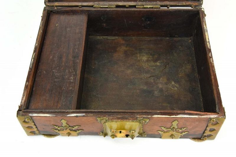 Antique Indian Brass and Rosewood Brides Dowery Box India 19th Century