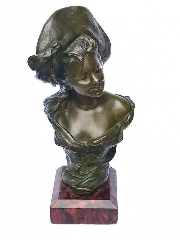 French Art Nouveau Bronze Portrait of a Woman by G. Van der Straeten