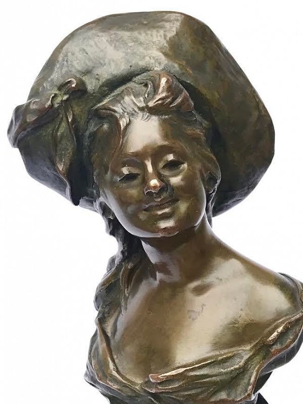 French Art Nouveau Bronze Portrait of a Woman by G. Van der Straeten