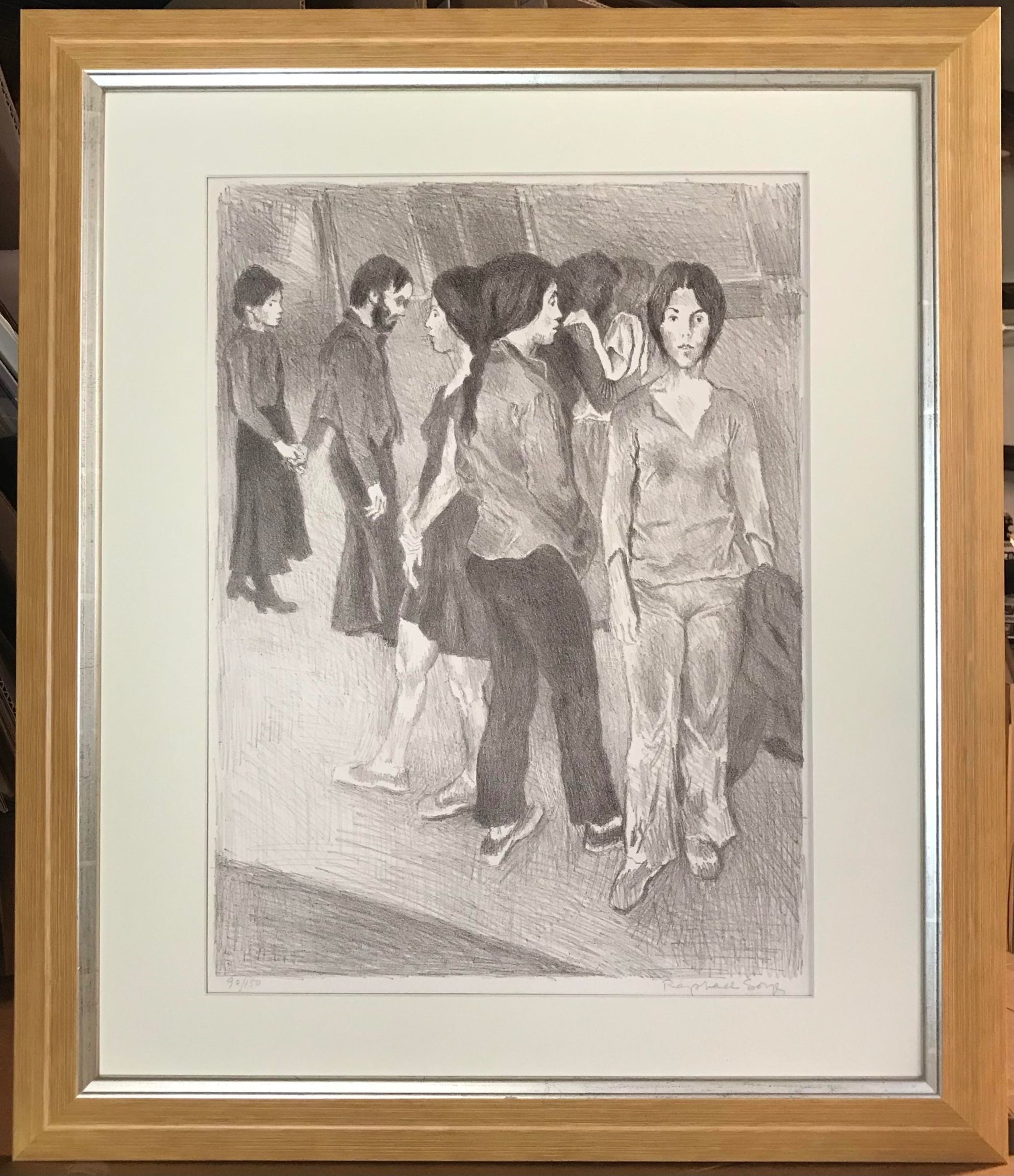 Original Americanl Lithograph &quot;Gathering&quot; New York by Raphael Soyer