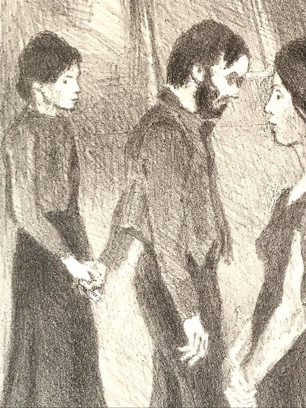 Original Americanl Lithograph &quot;Gathering&quot; New York by Raphael Soyer