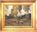 Antique French Impressionist Oil Painting Landscape With Sheep