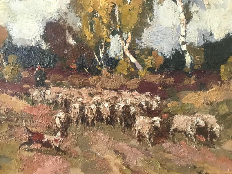 Antique French Impressionist Oil Painting Landscape With Sheep