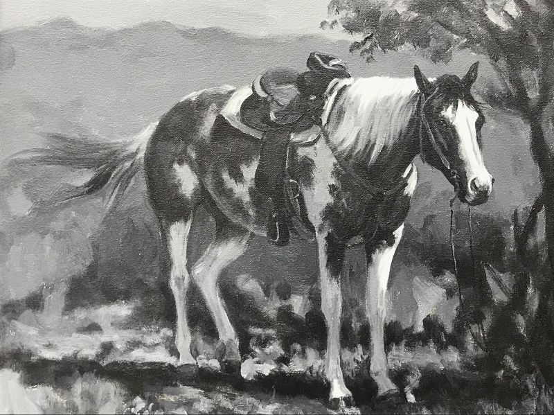 Oil Painting Portrait of a Western Horse in a Landscape by John Jones