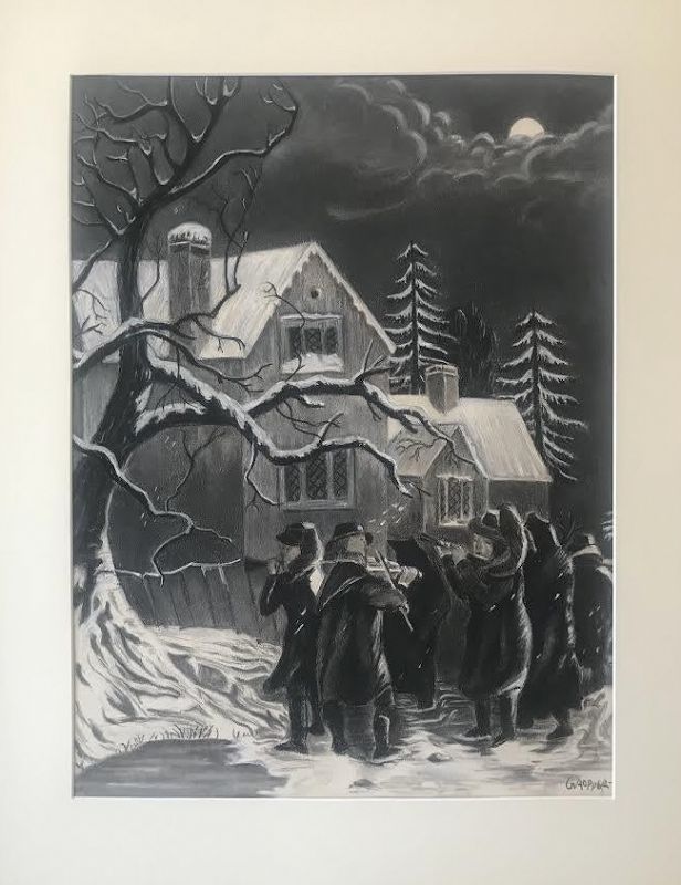 Original Charcoal Drawing Christmas Carolers by William Gropper