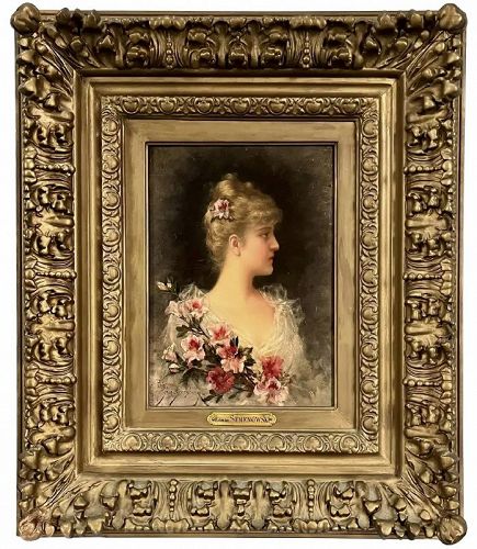 Portrait  a Woman With Flowers by Emile Semenowsky Paris C.1900