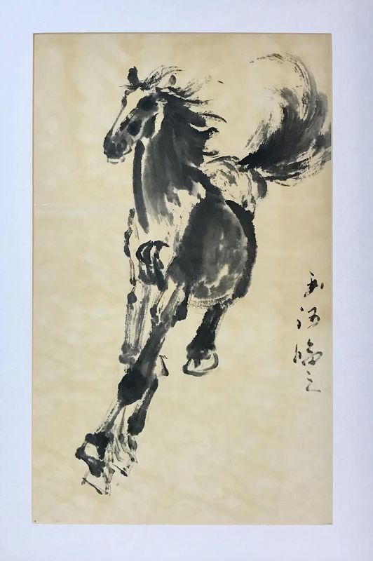 Chinese Ink Painting of a Running Horse in the Manner of Xu Beihong