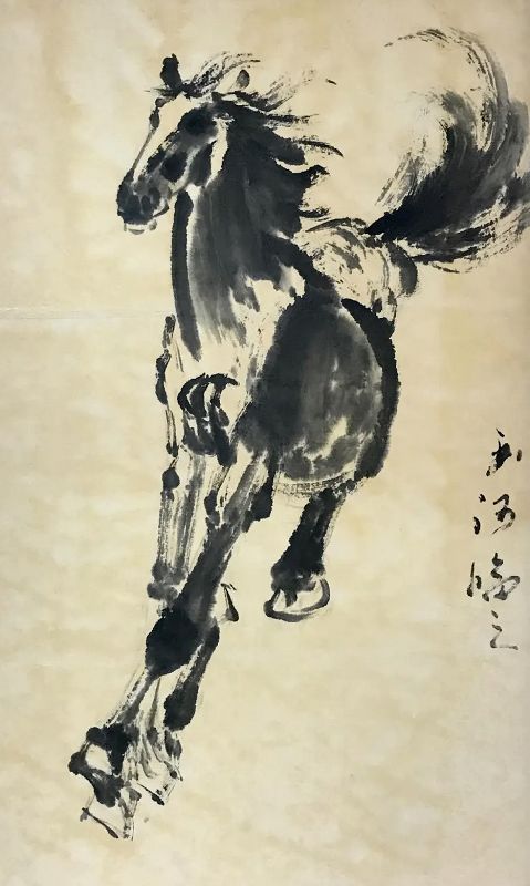 Chinese Ink Painting of a Running Horse in the Manner of Xu Beihong