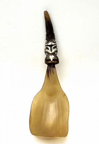 North West Coast Haida or Tlingit American Indian Horn Spoon Ladle