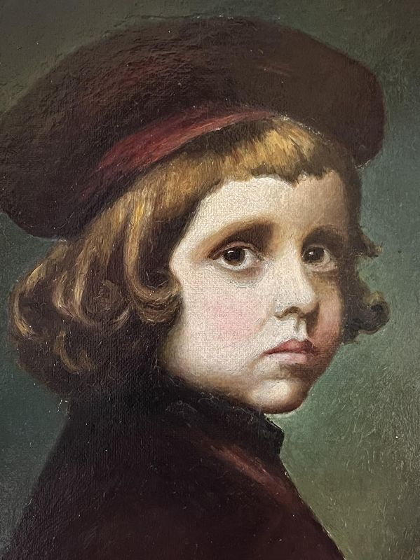 Antique Dutch School Oil Painting Portrait of a Boy 19th Century