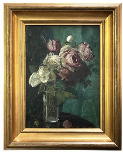 Still Life Oil Painting of Roses in a Vase by Julian Alden Weir