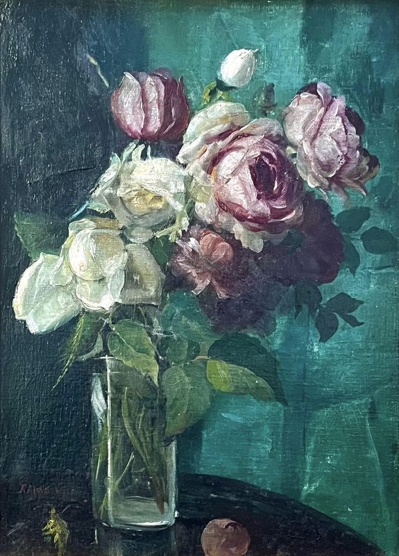 Still Life Oil Painting of Roses in a Vase by Julian Alden Weir