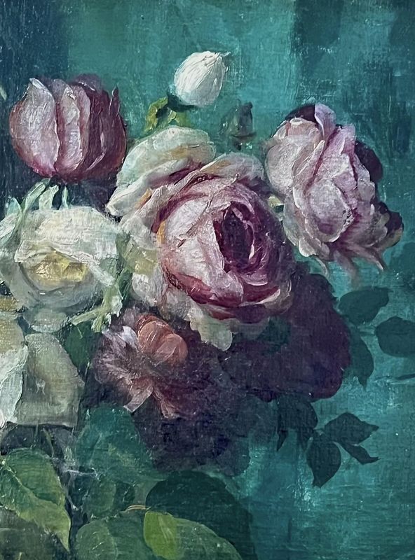 Still Life Oil Painting of Roses in a Vase by Julian Alden Weir