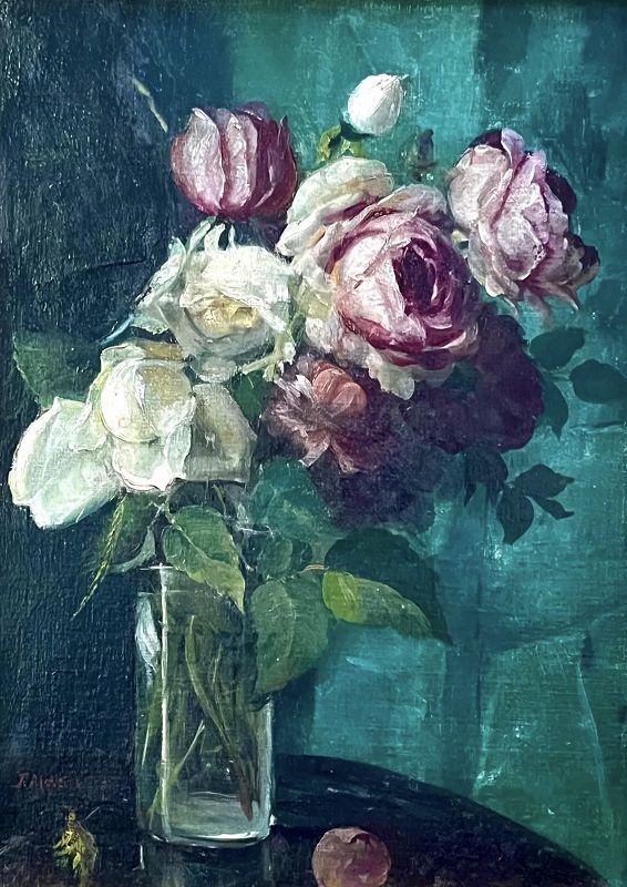 Still Life Oil Painting of Roses in a Vase by Julian Alden Weir