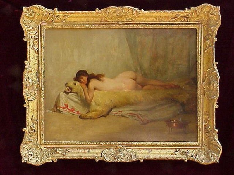 Nude on Bearskin Rug Orientalist A. Goldwhite