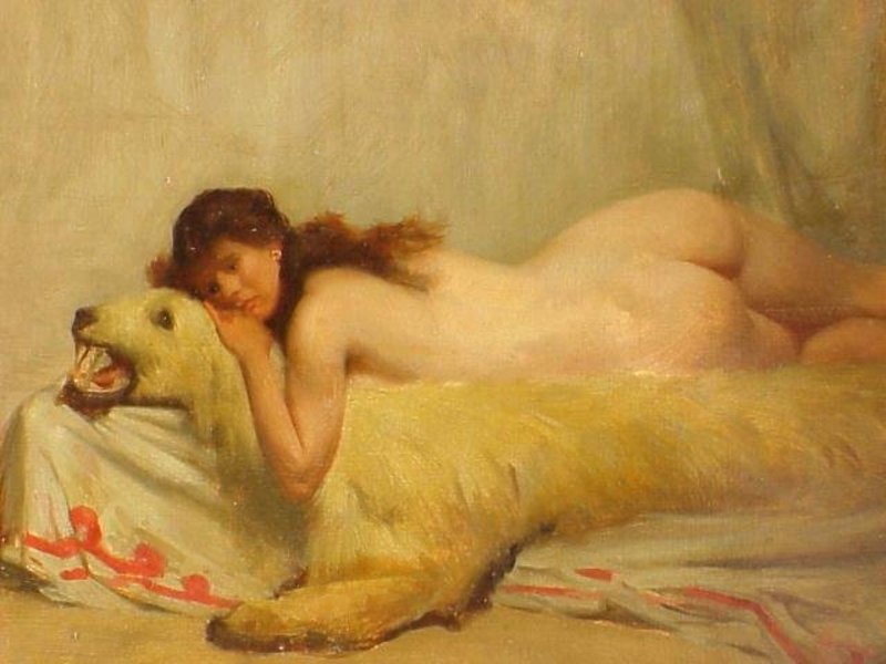 Nude on Bearskin Rug Orientalist A. Goldwhite
