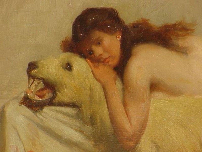 Nude on Bearskin Rug Orientalist A. Goldwhite