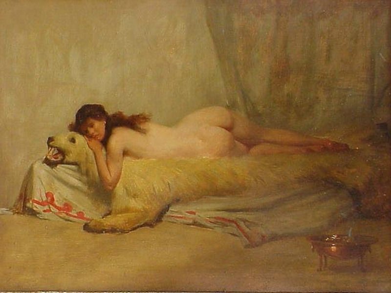 Nude on Bearskin Rug Orientalist A. Goldwhite