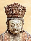 Buddha Kwan Yin Carved Wood polychrome  China c.1840