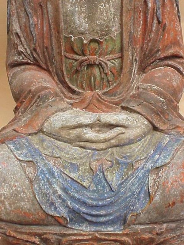 Buddha Kwan Yin Carved Wood polychrome  China c.1840