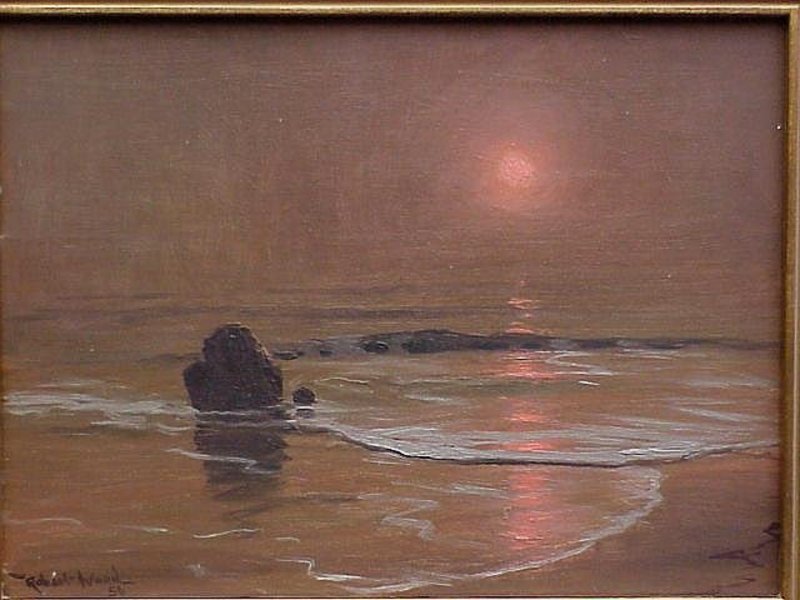 Robert Wood tonalist Laguna seascape at sunset oil