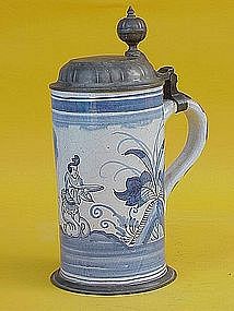 German Faience Stein Tankard c.1700s Chinoisorie