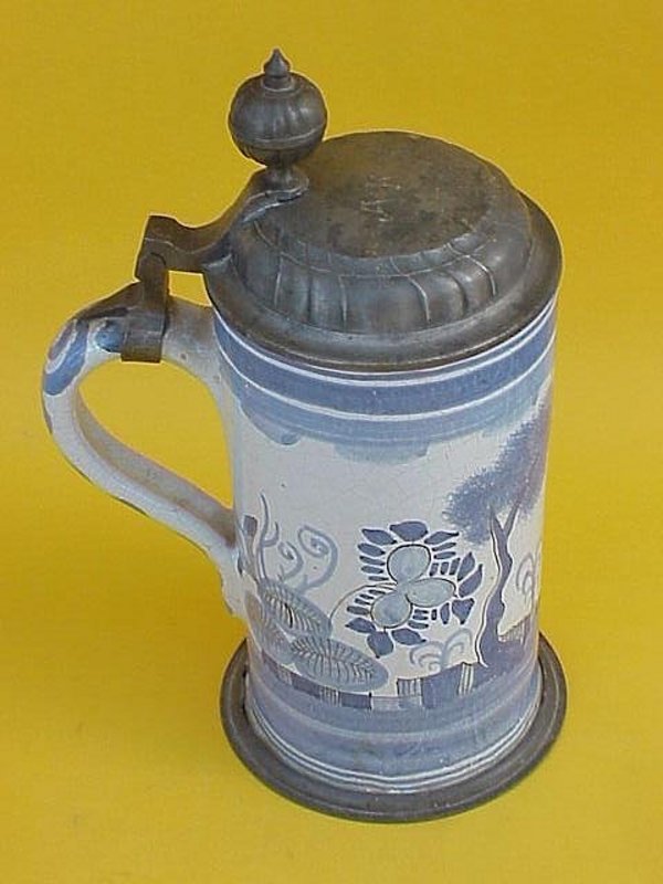 German Faience Stein Tankard c.1700s Chinoisorie