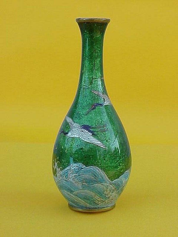 Japanese Cloisonne ginbari Vase cranes
