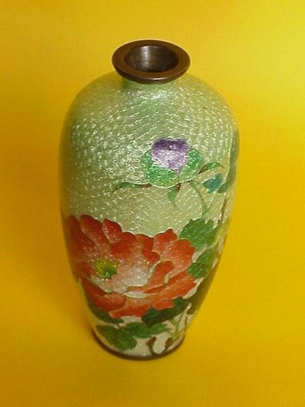 Japanese Cloisonne ginbari floral vase silver wire