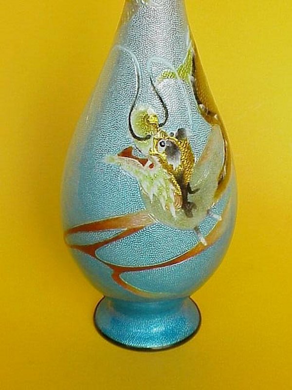Japanese wireless cloisonne enamel dragon vase signed
