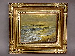 Robert Wood Laguna Beach seascape at sunset oil c.1950