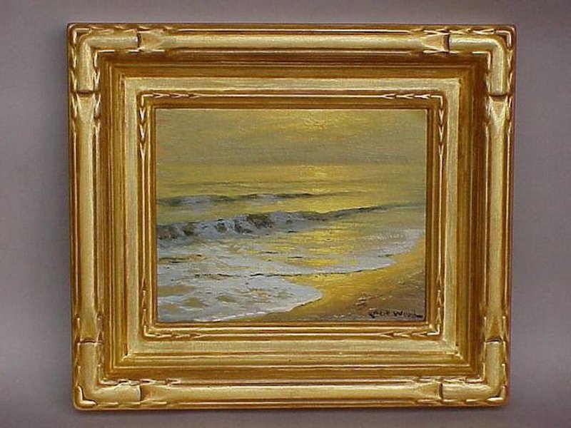 Robert Wood Laguna Beach seascape at sunset oil c.1950