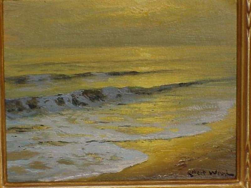 Robert Wood Laguna Beach seascape at sunset oil c.1950
