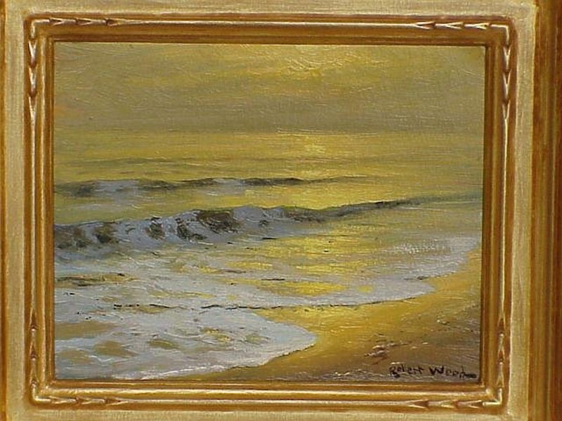 Robert Wood Laguna Beach seascape at sunset oil c.1950