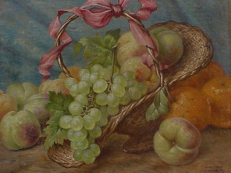 Flemish Still life of fruit and basket  oil P Themmen