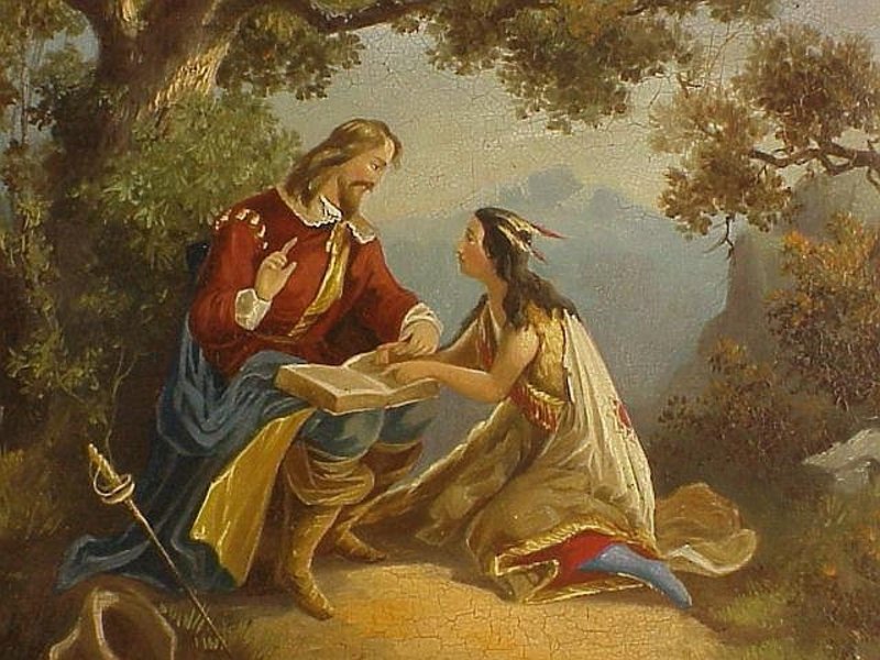 Pocahontas 19th century Native American Art oil on tin