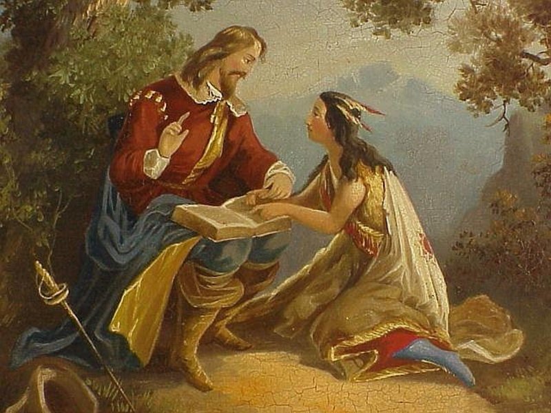 Pocahontas 19th century Native American Art oil on tin