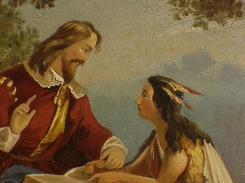 Pocahontas 19th century Native American Art oil on tin