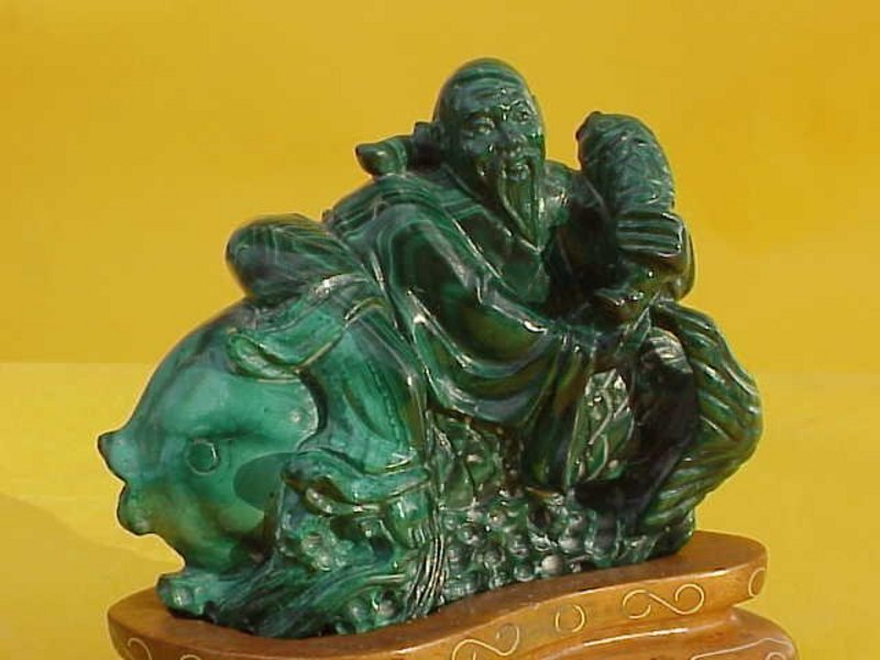 Chinese Malachite carved figure of a fisherman sage