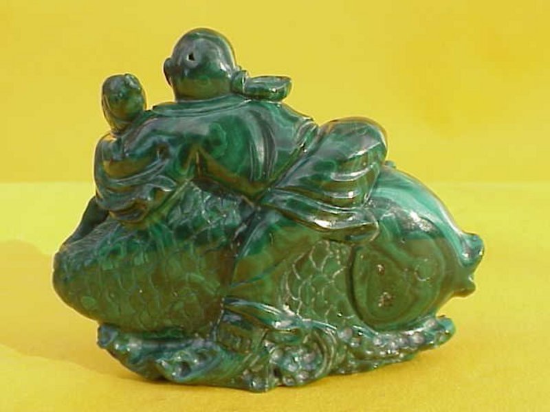 Chinese Malachite carved figure of a fisherman sage