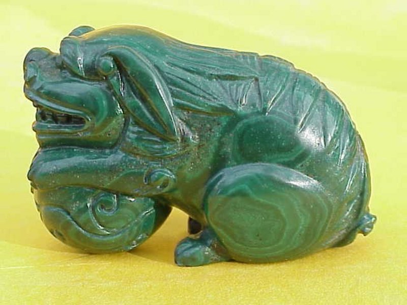 Chinese carved Malachite figure foo dog