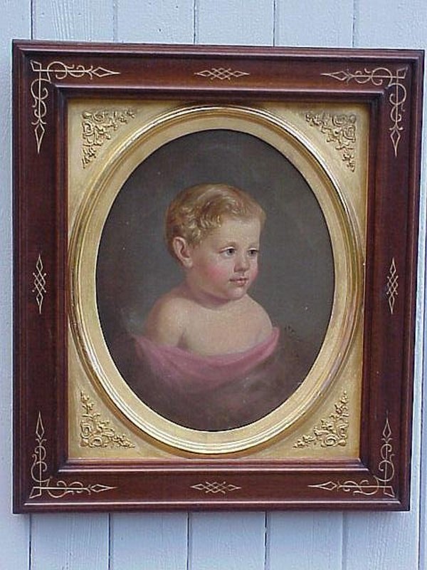 American Oil Painting Portrait Girl fine antique frame