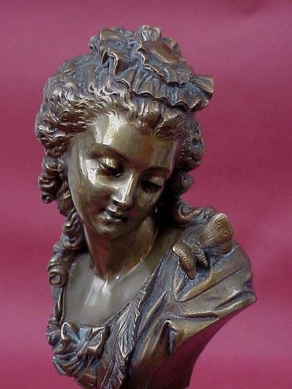 Pair Antique French Bronze Busts of Women 19 century