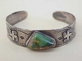 Navajo Indian Sliver & Turquoise pawn Bracelet c.1920