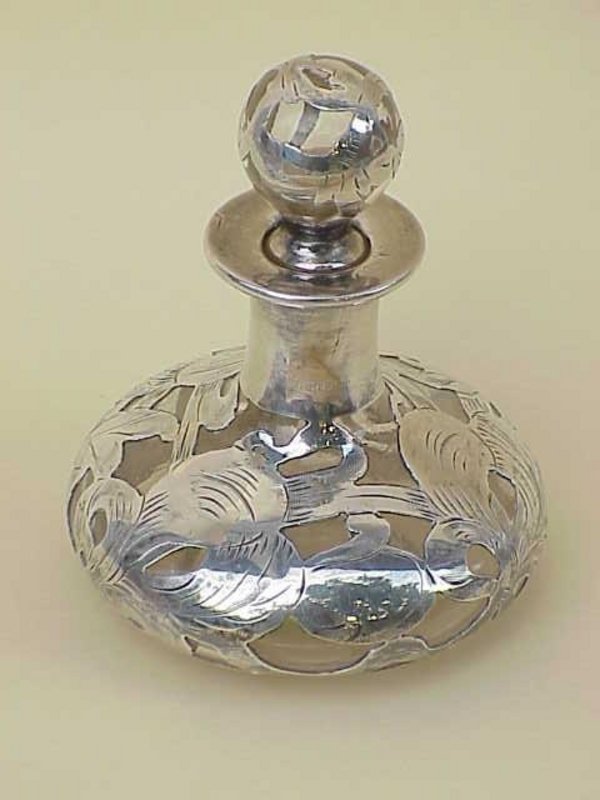 Sterling Silver overlay perfume bottle Art Nouveau