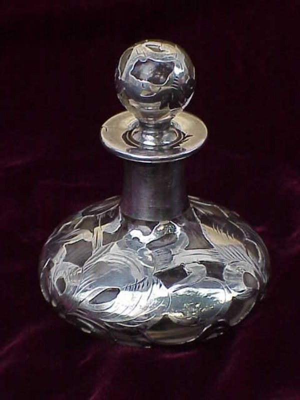 Sterling Silver overlay perfume bottle Art Nouveau